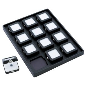 Diamond Display Open Case with 12 Leather Finish Solitaire Boxes